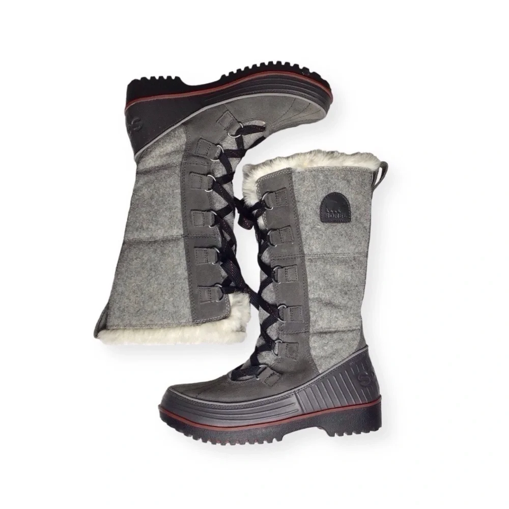 Sorel Tivoli High II Shearling Snow Boot NL2330-089 in Grey Suede Size 6.